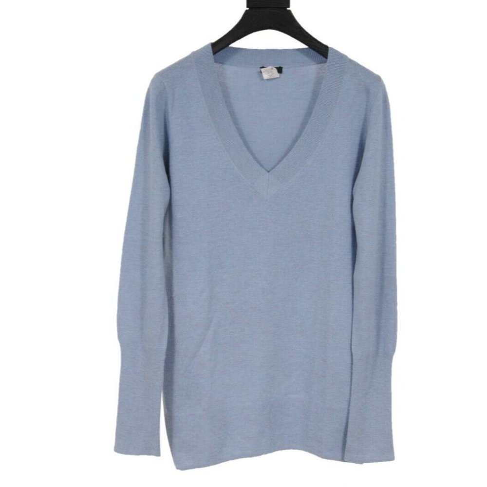 J Crew Womens V Neck Sweater Small Light Blue Pullover Sweatshirt Wool Blend
